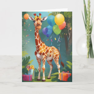 Lachende Giraffe met Ballonnen & Cadeaus   KAART