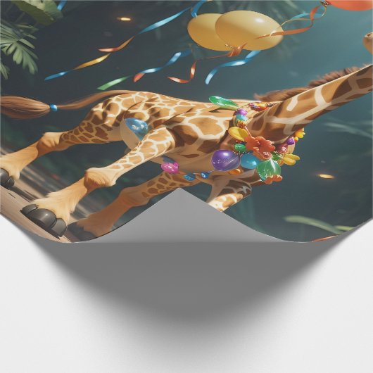 Lachende Giraffe met geschenken | Inpakpapier (Hoek)