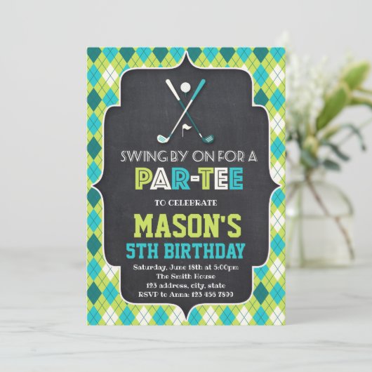 Lachende golf uitnodiging (Staand voorkant)