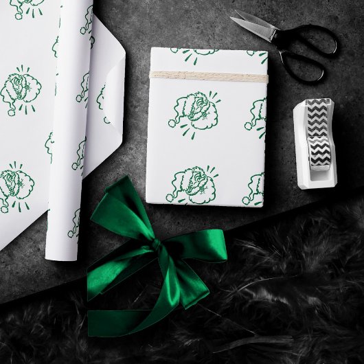 Lachende Groene Sinterklaas Moderne Sparkle Vakant Cadeaupapier