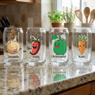 Lachende groenten gepersonaliseerd voor kinderen blikvorm glas