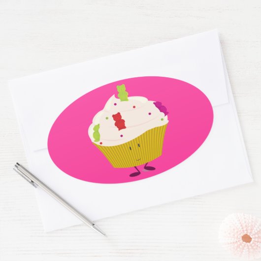 Lachende gummy beer cupcake ovale sticker (Envelop)