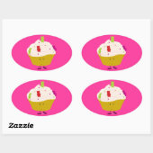 Lachende gummy beer cupcake ovale sticker (Vel)