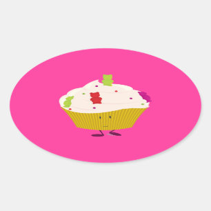Lachende gummy beer cupcake ovale sticker