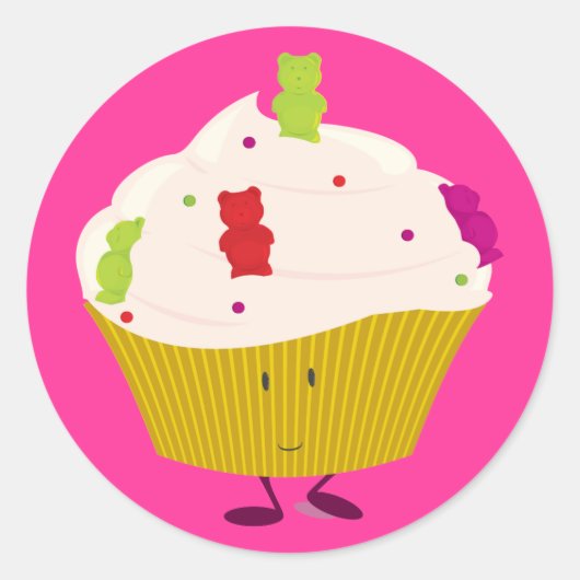 Lachende gummy beer cupcake ronde sticker (Voorkant)