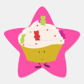 Lachende gummy beer cupcake ster sticker (Voorkant)