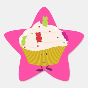 Lachende gummy beer cupcake ster sticker