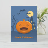 Lachende Halloweenpompoen Feestdagenkaart (Staand voorkant)