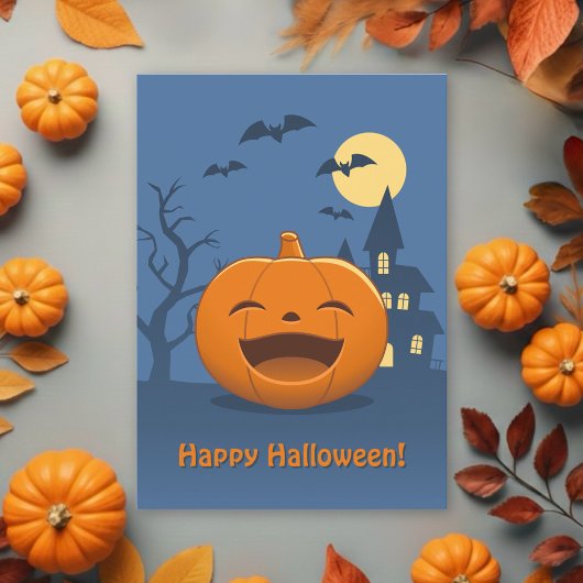 Lachende Halloweenpompoen Feestdagenkaart