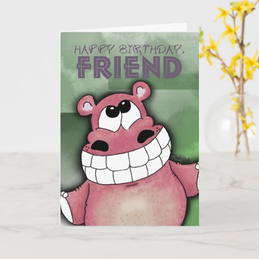 Lachende Hippo-Verjaardag Kaart (Gele Bloem)