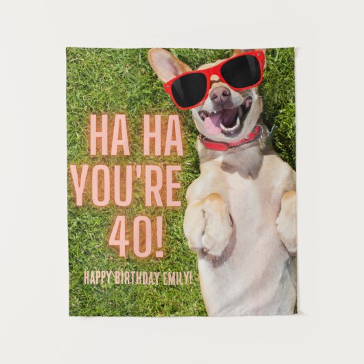 Lachende Hond 40e Verjaardag GROOT Wandkleed (Voorkant)