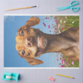 Lachende Hond in Gebied van Bloemen Decoupage Tissuepapier (Craft)