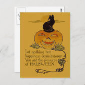 Lachende Jack O lantaarn pompoen zwart kat wijnsto Briefkaart (Voorkant / Achterkant)