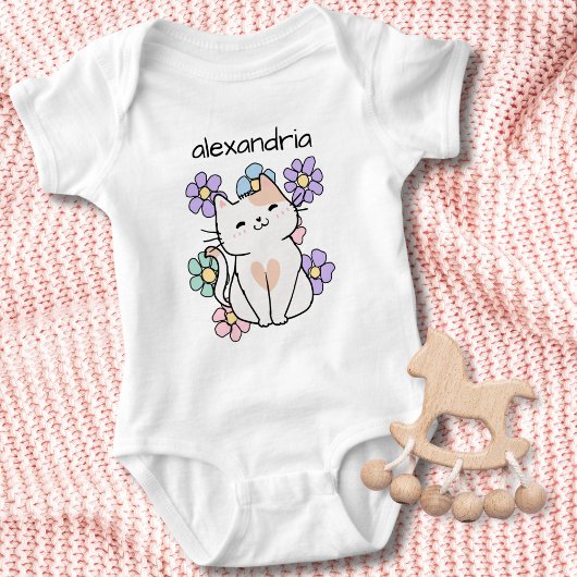 Lachende Kat met Bloemen Monogram Romper