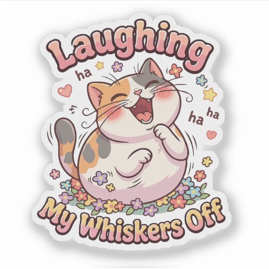 Lachende Kat Verlengt Snorharen Sticker (Voorkant)