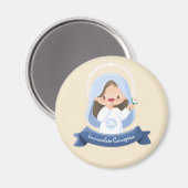 Lachende Kawaii Maagd Maria met Bloem – Beige Magneet (Voorkant / Achterkant)