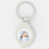 Lachende Kawaii Maagd Maria met Bloem Sleutelhanger (Voorkant)