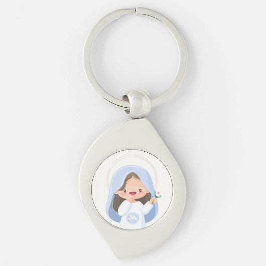 Lachende Kawaii Maagd Maria met Bloem Sleutelhanger (Voorkant)