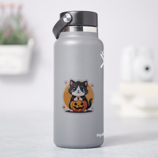 Lachende Kawaii Zwart & Witte Kat – Snoep of een B Sticker (HydroFlask)
