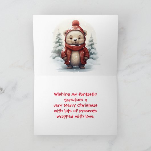 LACHENDE KERST BEER KAART VOOR KLEINZOON (Binnen)