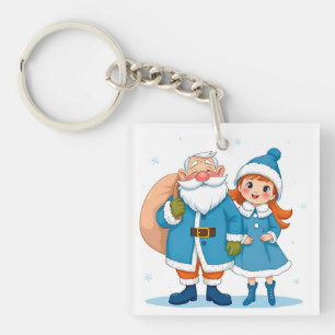 Lachende Kerstman en sneeuwmeisje Sleutelhanger