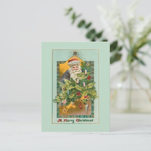  lachende kerstman, kerstboom en ster briefkaart (Staand voorkant)