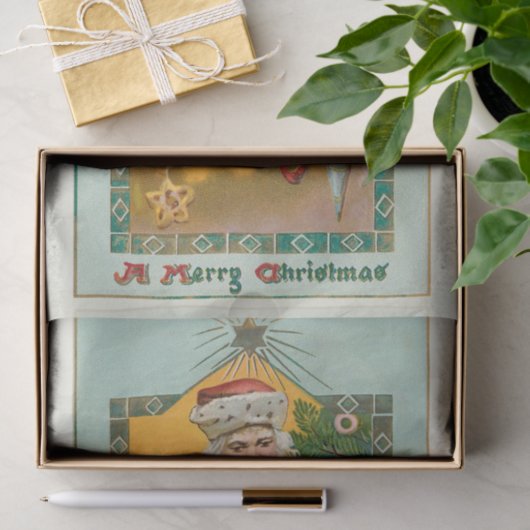 lachende kerstman, kerstboom en ster tissuepapier (Geschenk)