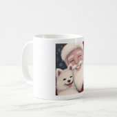 Lachende Kerstman met Amerikaanse Eskimo Puppy Koffiemok (Voorkant links)