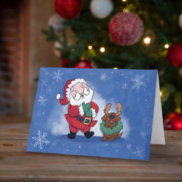 Lachende Kerstman Rendier Lab Cute Opgevouwen Feestdagen Kaart