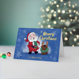 Lachende Kerstman Rendier Lab Geplooid Folie Feestdagenkaart