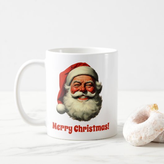 Lachende Kerstman Retro Vintage Stijl Koffiemok (Met donut)