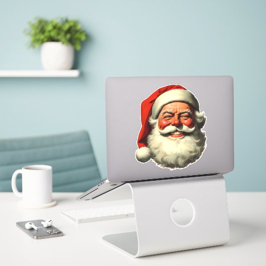 Lachende Kerstman Retro Vintage Stijl Uitknip Sticker (Laptop op bureau)