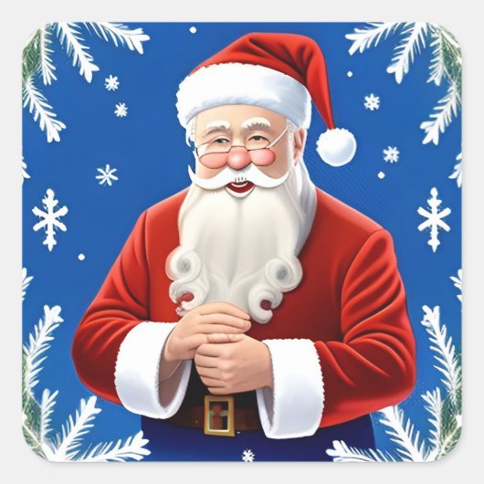 🎄 Lachende Kerstman Vreugde ❄️ Feestelijke Kerstm Vierkante Sticker (Voorkant)