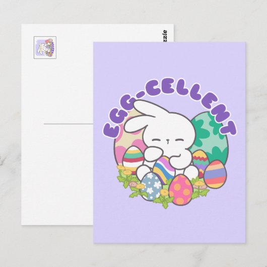Lachende konijntje & paaseieren - Eiercellent Spri Briefkaart (Voorkant / Achterkant)
