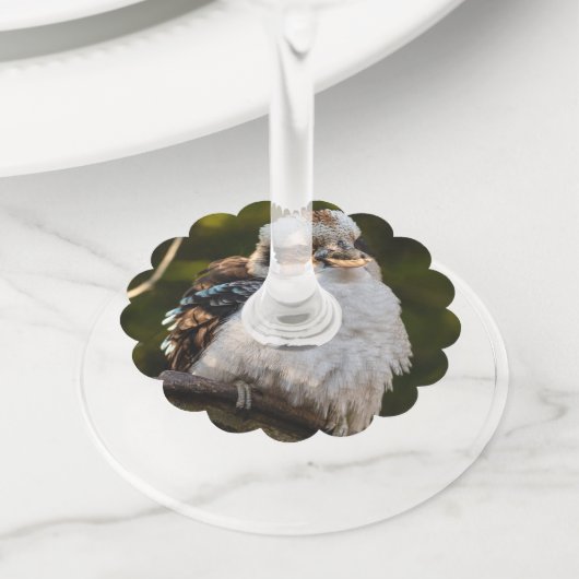 Lachende kookaburra wijnglaslabel (Dichtbij)