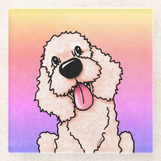 Lachende Labradoodle Glazen Onderzetter (Voorkant)