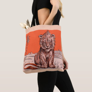 lachende leeuw print tote bag