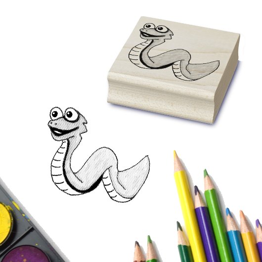 Lachende Leuke Cartoon Snake Illustratie Grote Oge Rubberstempel
