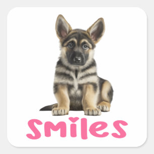 Lachende lieve Duitse herder puppy hond hallo Vierkante Sticker