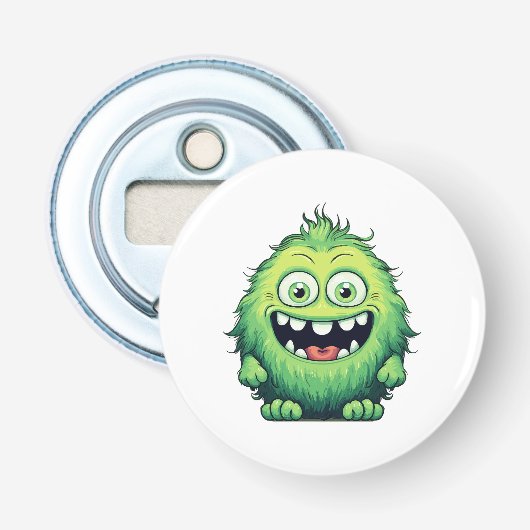 Lachende Lieve Groene Monster Cartoon Button Flesopener (Voorkant)