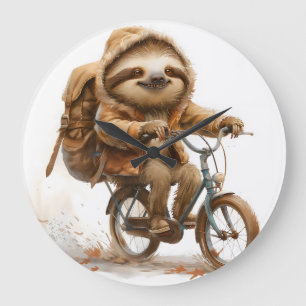 Lachende luiaard fietser grote klok