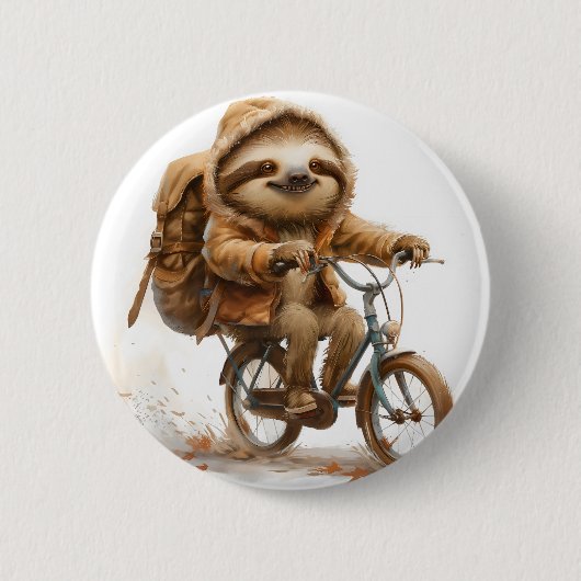 Lachende luiaard fietser ronde button 5,7 cm (Voorkant)