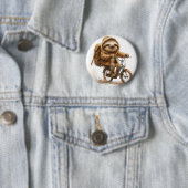 Lachende luiaard fietser ronde button 5,7 cm (In situ)