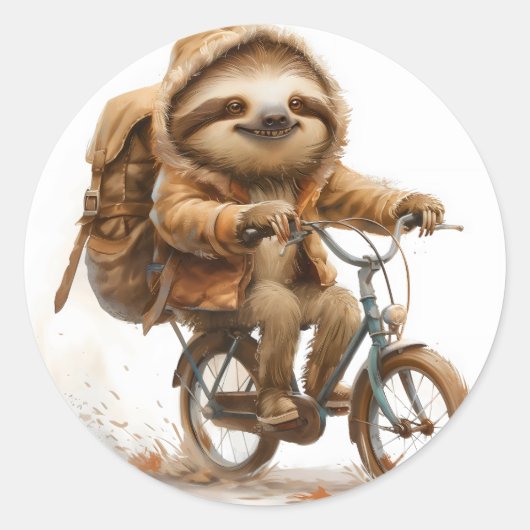 Lachende luiaard fietser ronde sticker (Voorkant)