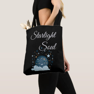 lachende maan met sterren vrolijke dromerige nacht tote bag