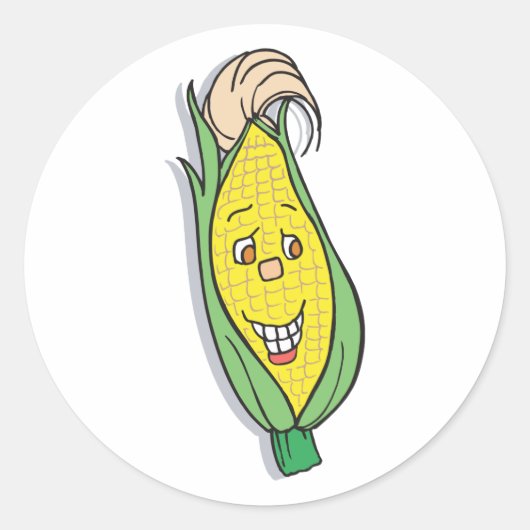 lachende maïspop karakter ronde sticker (Voorkant)