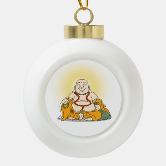 Lachende Maitreya Boeddha Kerstversiering Keramische Bal Ornament (Voorkant)