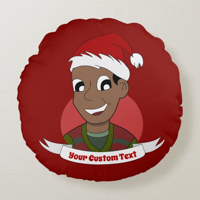 Lachende man Kerst cartoon Ronde Kussen (Voorkant)