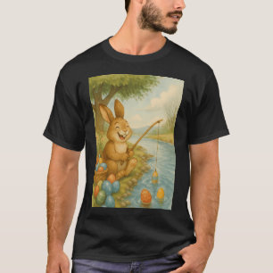 Lachende paashaas vist kleurrijke paaseieren t-shirt