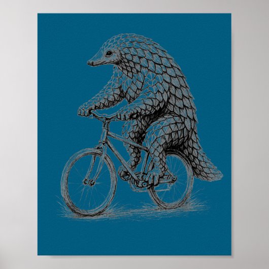 Lachende pangolin rijdt op fiets, grappige fietsdi poster (Voorkant)